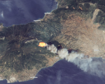Wildfires in Greece near Kineta captured by the Sentinel 2 satellite on 23 July. Image: Copernicus. 