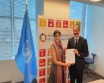 Aarti Holla-Maini, Director of UNOOSA, and Kaveh Madani, Director of UNU-INWEH, following the signing of the MoU