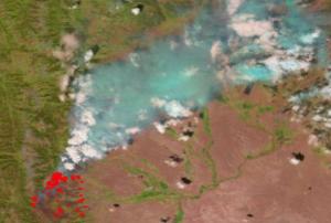 VIIRS detecting a forest fire in Wyoming, United States (courtesy NASA)