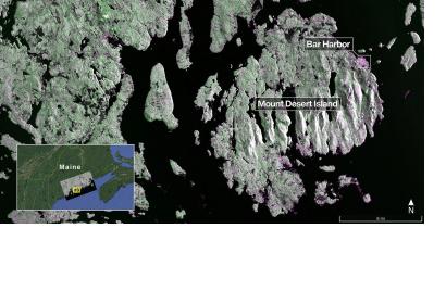 NISAR L-band radar image of Maine’s Mount Desert Island on August 21, (c) NASA/JPL-Caltech